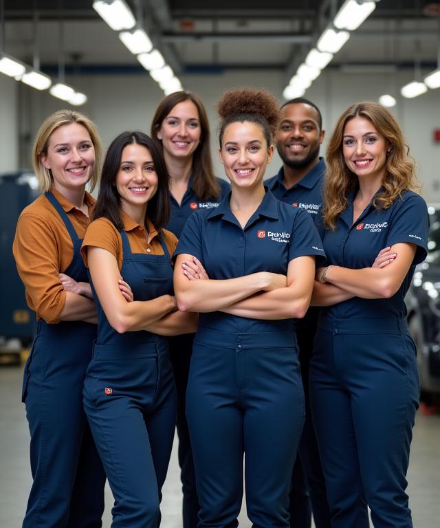 The friendly and professional BrambleWash team standing in their clean workshop.