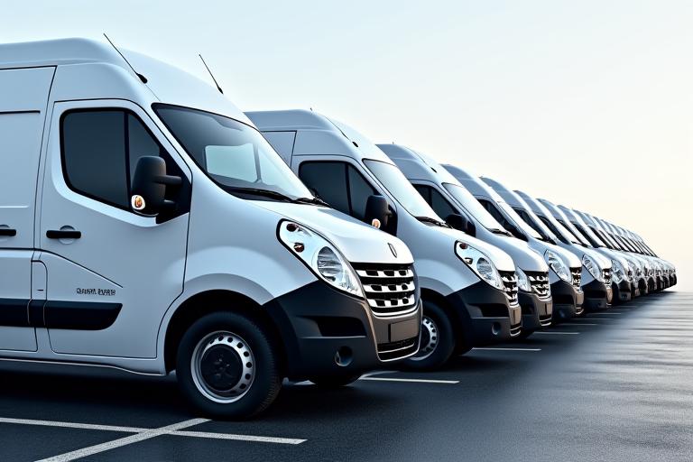 A row of clean commercial vans ready for business.